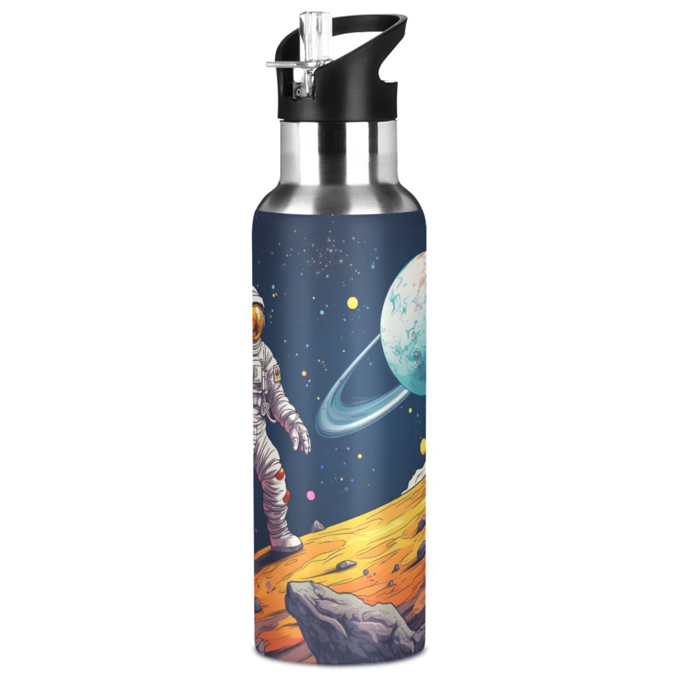 OREZI Stainless Steel Water Bottle Astronaut Walk on Planet 20oz/600ml Double Wall Vacuum Insulation Leakproof for Sports Travel