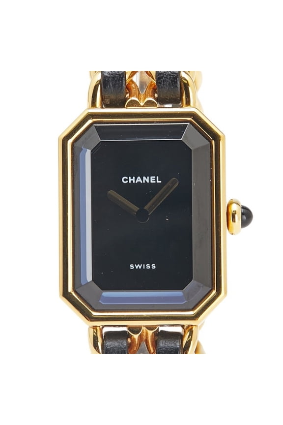 Pre-Owned CHANEL Premiere M Quartz Watch with Black Dial and Plated Leather Strap for... (Good)