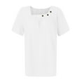 thumbnail image 5 of Womens Summer Tops Short Sleeve Asymmetrical Neck T Shirts with Buttons White XXXL, 5 of 5