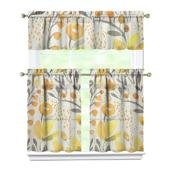 Vintage Country Bloom Curtains 36 Inch - 3 Panel Floral Bohemian Set with Rustic Wildflowers, Rod Pocket