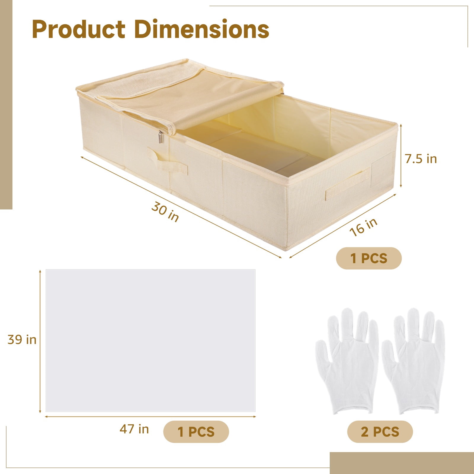 Wedding Dress Storage Box, Wedding Dress Preservation Box with Dustproof Cover & Gloves, Large Capacity Wedding Box with Dual Zipper, Blocks Sunlight Dust Moisture
