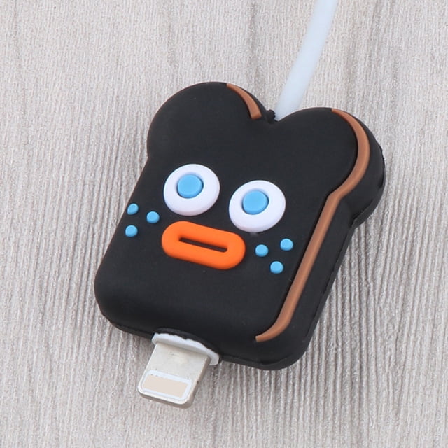 Anime Cable Protector Cartoon Charger Protector Cable Winder Cute Cable Bite Organizer Data Line Protective Cover For iPhone black toast