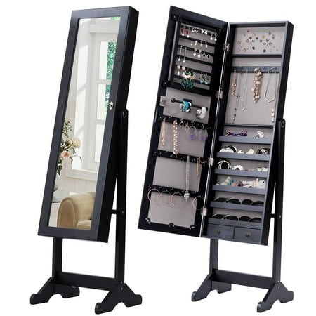 Mirror Jewerly Box Costway Mirrored Jewelry Cabinet Armoire Storage Organizer Box w/ Drawers Christmas Gift ()