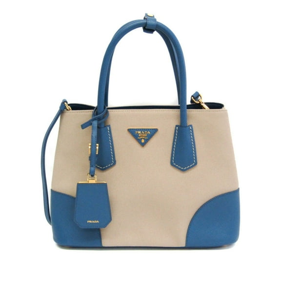 Pre-Owned Prada Double bag Women's Saffiano,Canvas Handbag,Shoulder Bag Beige,Blue (Good)