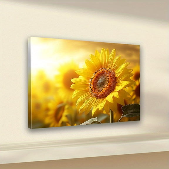 Sunflower Canvas Wall Art with Wood Frame - Vibrant Horizontal Wall Decor for Living Room, Bedroom, Kitchen & Office - High-Quality Ink Print, Multiple Sizes, Perfect Christmas Gift, Home Decoration,