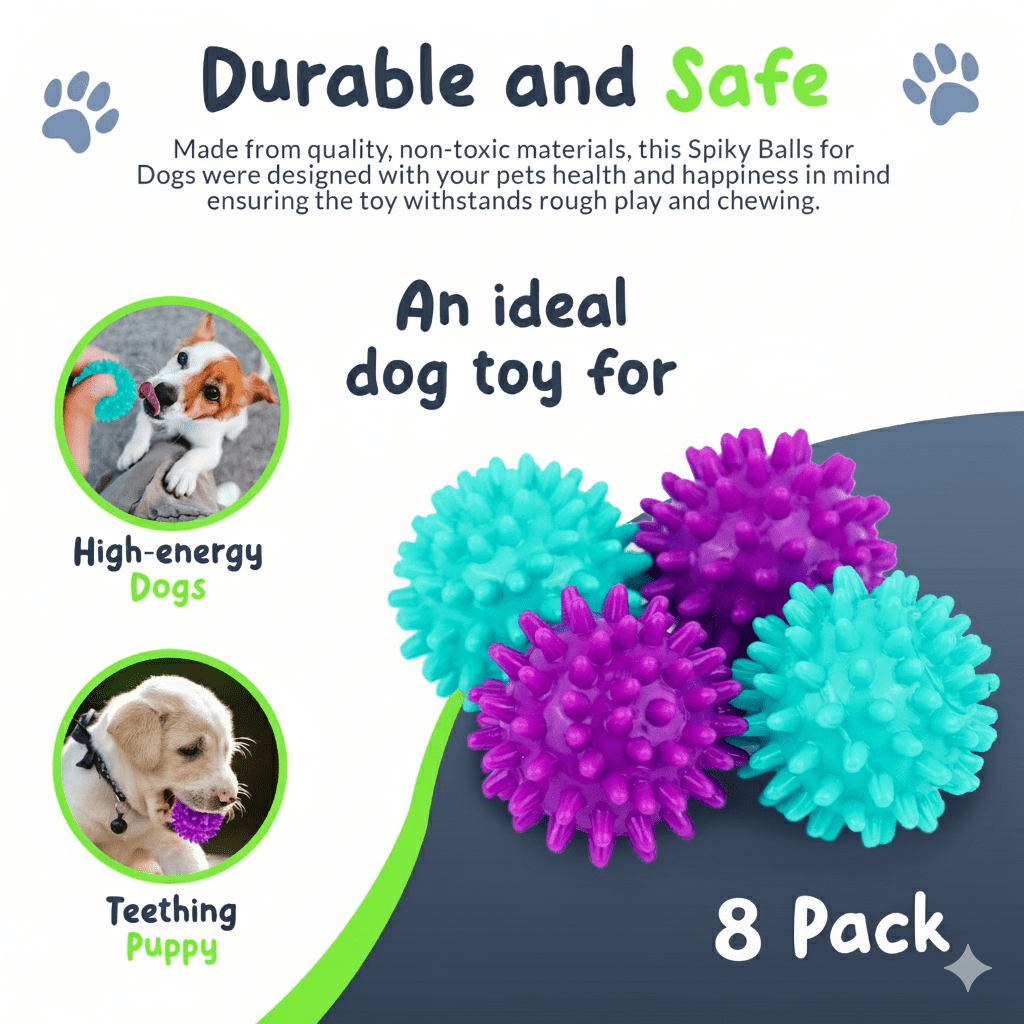 Petite Paws Spiky Squeaky Dog Balls for Small Dogs — 1.8 inch, 8-Pack — Interactive Fetch Toy with Teeth-Cleaning Nubs