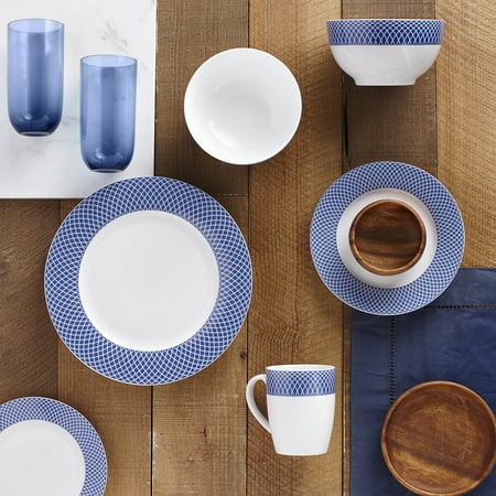 Safdie & Co. 16-Piece Porcelain Dinnerware Set, Blue,