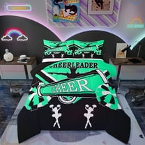 Cheerleading Twin Bedding Sets Dance Princess Comforter Set , Kawaii Cheerleader Bedding Comforter Sets Black Spring Green Duvet Insert, Cheerleading Pompoms Print Down Comforter