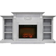 Cambridge 72-In. Sanoma Electric Fireplace in White with Built-in Bookshelves and a 1500W Charred Log Insert