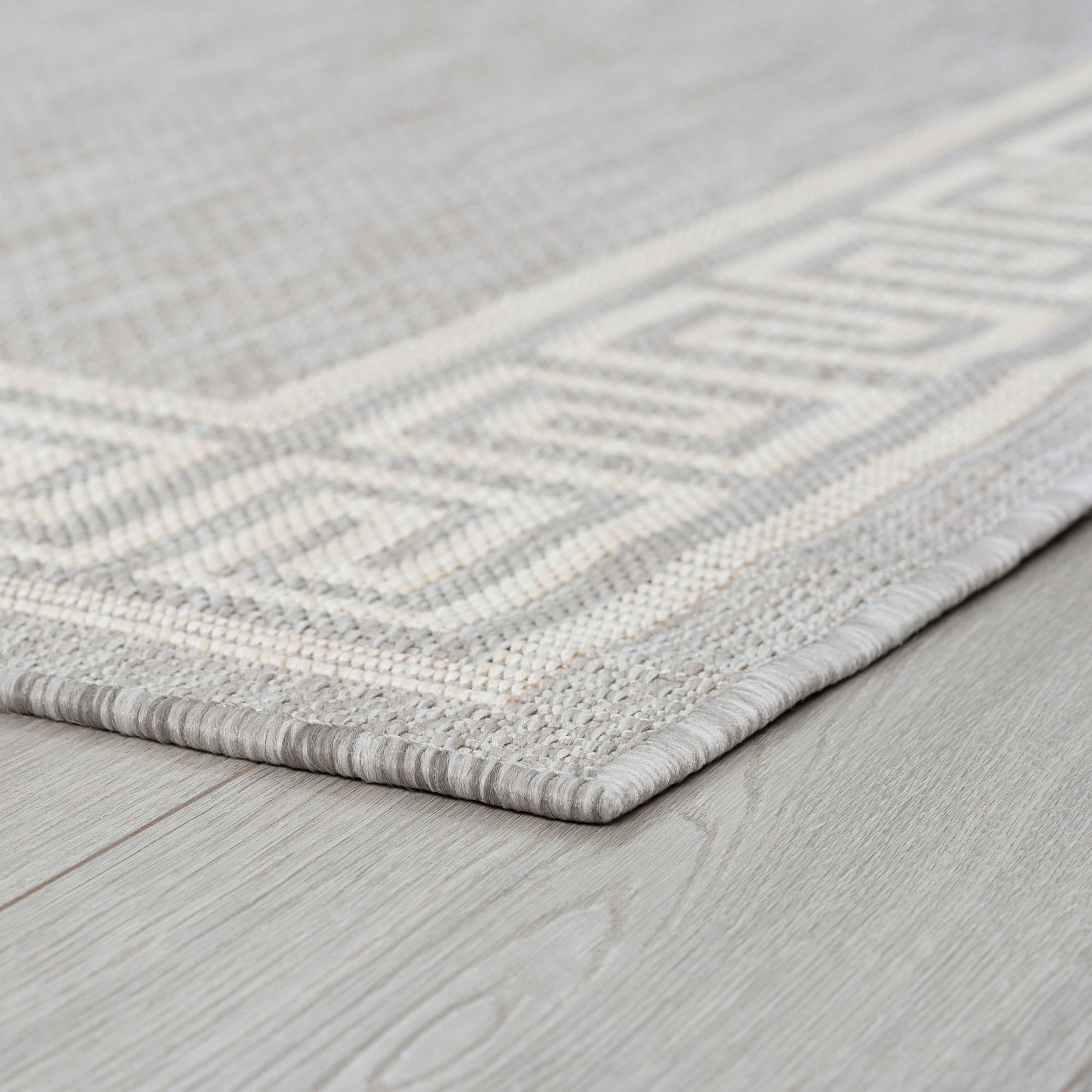 9x12 Water Resistant, Large Indoor Outdoor Rugs for Patios, Front Door Entry, Entryway, Deck, Porch, Balcony | Outside Area Rug for Patio | Gray, Greek Key | Size: 8'9'' x 12'2''