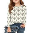 thumbnail image 2 of Drmagiyhm Long Sleeve Shirts for Girls Size 10-12 Basic Shirt Floral Print T Shirt Casual Crewneck Stretchy Girls Comfy Fall Tops, Tees & Blouses 9-10 Years Beige, 2 of 5