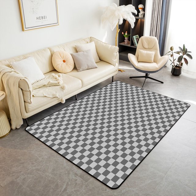 Erosebridal Checkered Gingham Bedroom Carpet 6'6" x 4'11", Grey Living Room Rug, Rectangle Geometry Decor, Non Slip