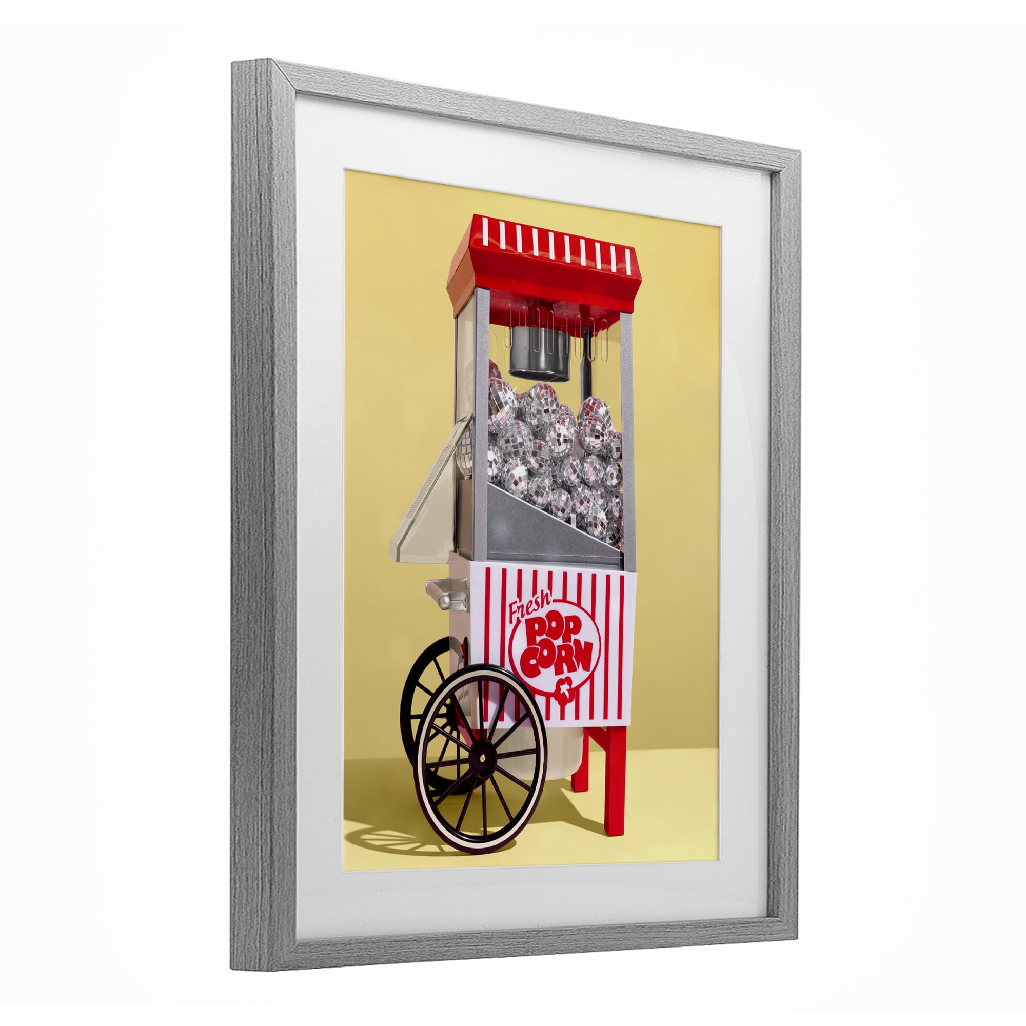 Stupell Industries Disco Popcorn over Yellow Gray Framed Print Under Glass, design by LISH Creative