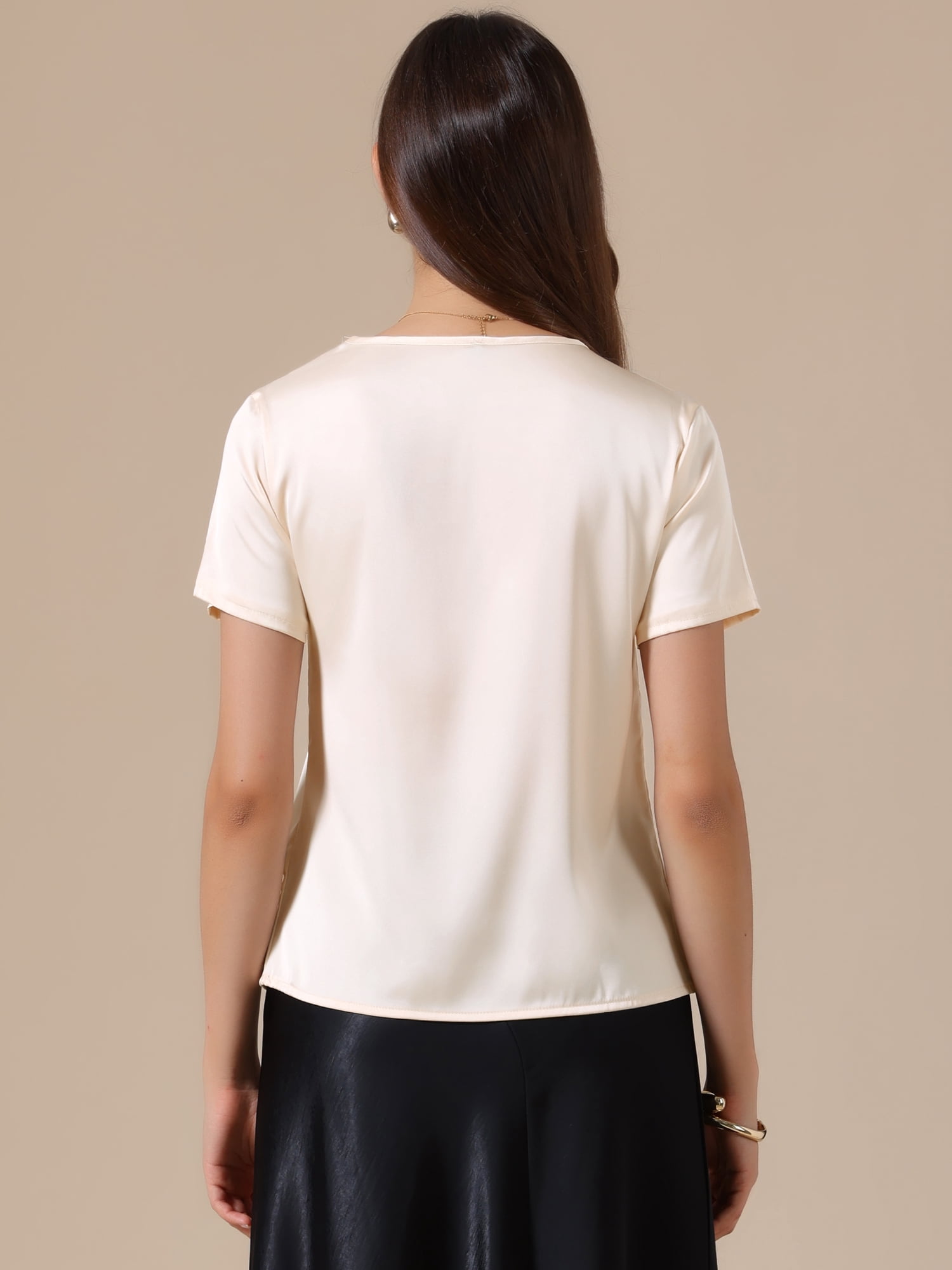 DARING DIVA Women's Elegant Floral Lace Blouse Short Sleeve Casual Work Shirt XS Champagne