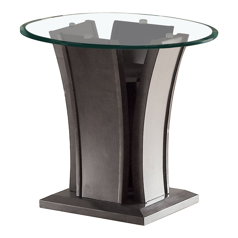 Round End Table Clear Glass Tabletop Lower Shelf Storage Espresso Finish Flared 