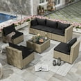 thumbnail image 6 of Poteban 7 Piece Outdoor Patio Furniture Set, Grey Rattan Wicker Outdoor Conversation Sectional Sofa Set with Cushions for Backyard, Black, 6 of 8