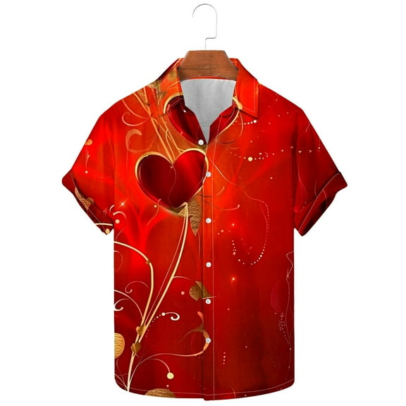 Jjayotai Men Valentine's Day Hawaiian Shirts, Short Sleeve Printed Regular Fit Summer Beach Tops, Casual Button Down Aloha Shirt Multicolor XXXXL