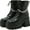 black, variant on Women's Square Toe Chunky Platform Wedge Boots | Lace-Up & Zipper Combat Ankle Booties
