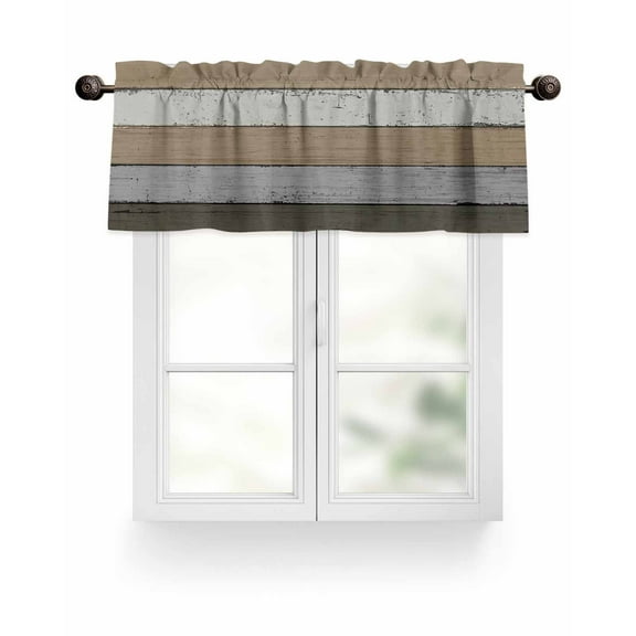 Farmhouse Rustic Wood Texture Kitchen Valances for Windows Brown Gray Valance Curtains  for Kitchen /Living Room/Bedroom/ Bathroom Decor, 42"x12 " ,Rod Pocket 1 Panel,