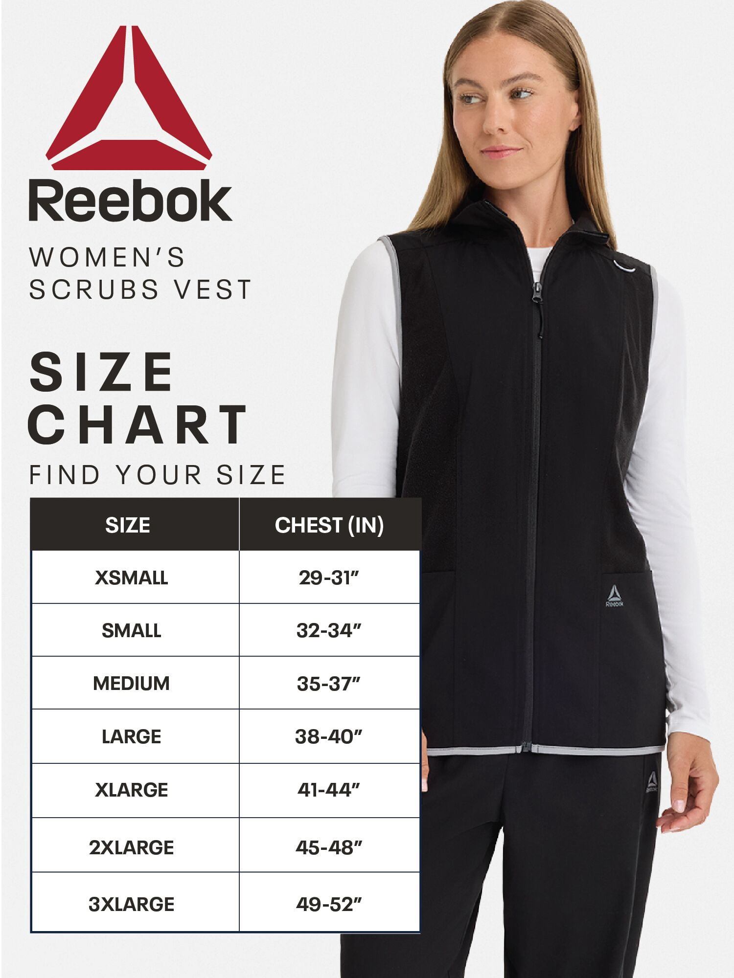 Reebok Women’s Tech Comfort Scrub Vest with 6 Pockets, Sizes S–3XL