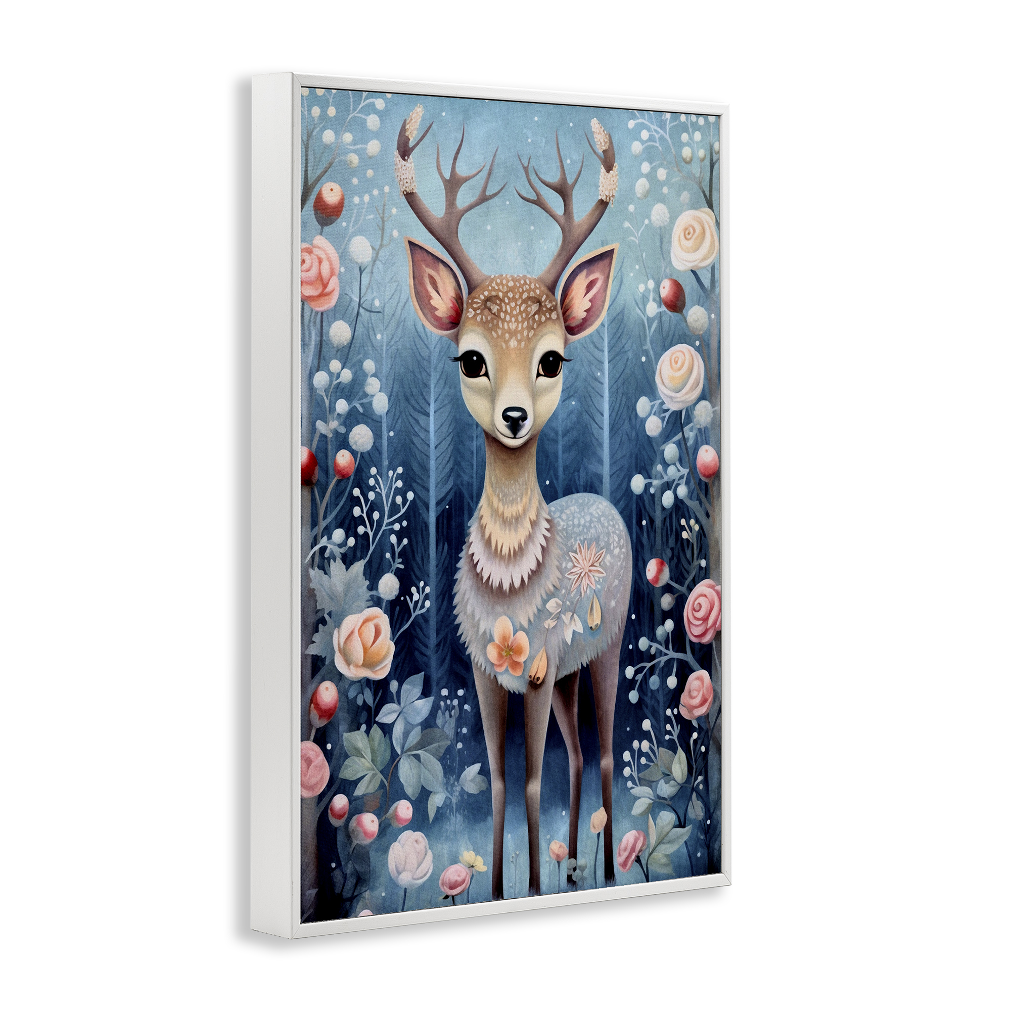 Stupell Industries Woodland Pattern Deer Animals & Insects Painting White Framed Art Print Wall Art, 16 x 24