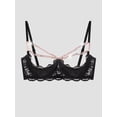 thumbnail image 2 of Womens Bralette Unlined Busiter See Through Balconette Teddy Bra Half Cup Lace Bra Sexy Chain Decor, 2 of 7