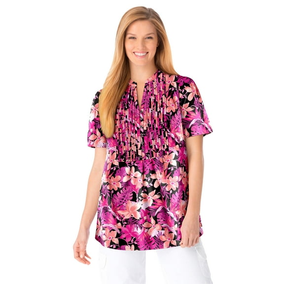 Woman Within Plus Size Pintucked Half-Button Tunic