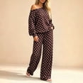 thumbnail image 5 of Gamivast Polka Dot 2 Piece Outfits for Women Long Sleeve One Shoulder Tops and Wide Leg Pants Set Casual Loose Fit Lounge Wear Summer Outfits Coffee M, 5 of 7