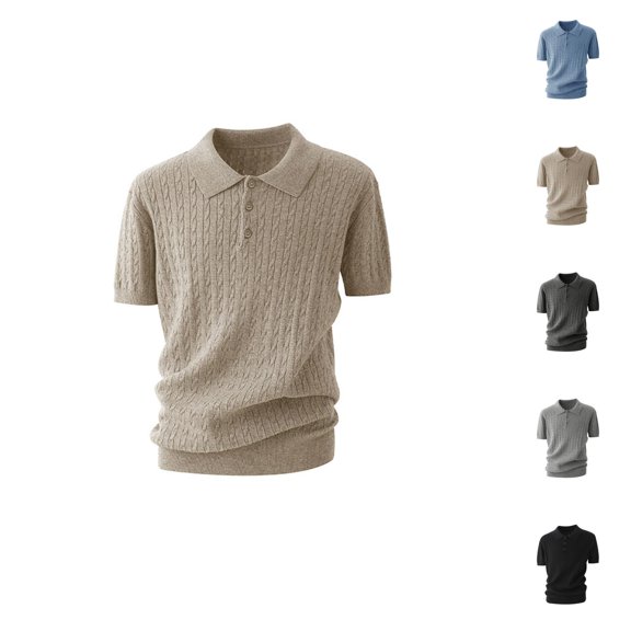 Polo Shirts for Men Summer Solid Casual Cable Knit Collared Short Sleeve Dress Shirts