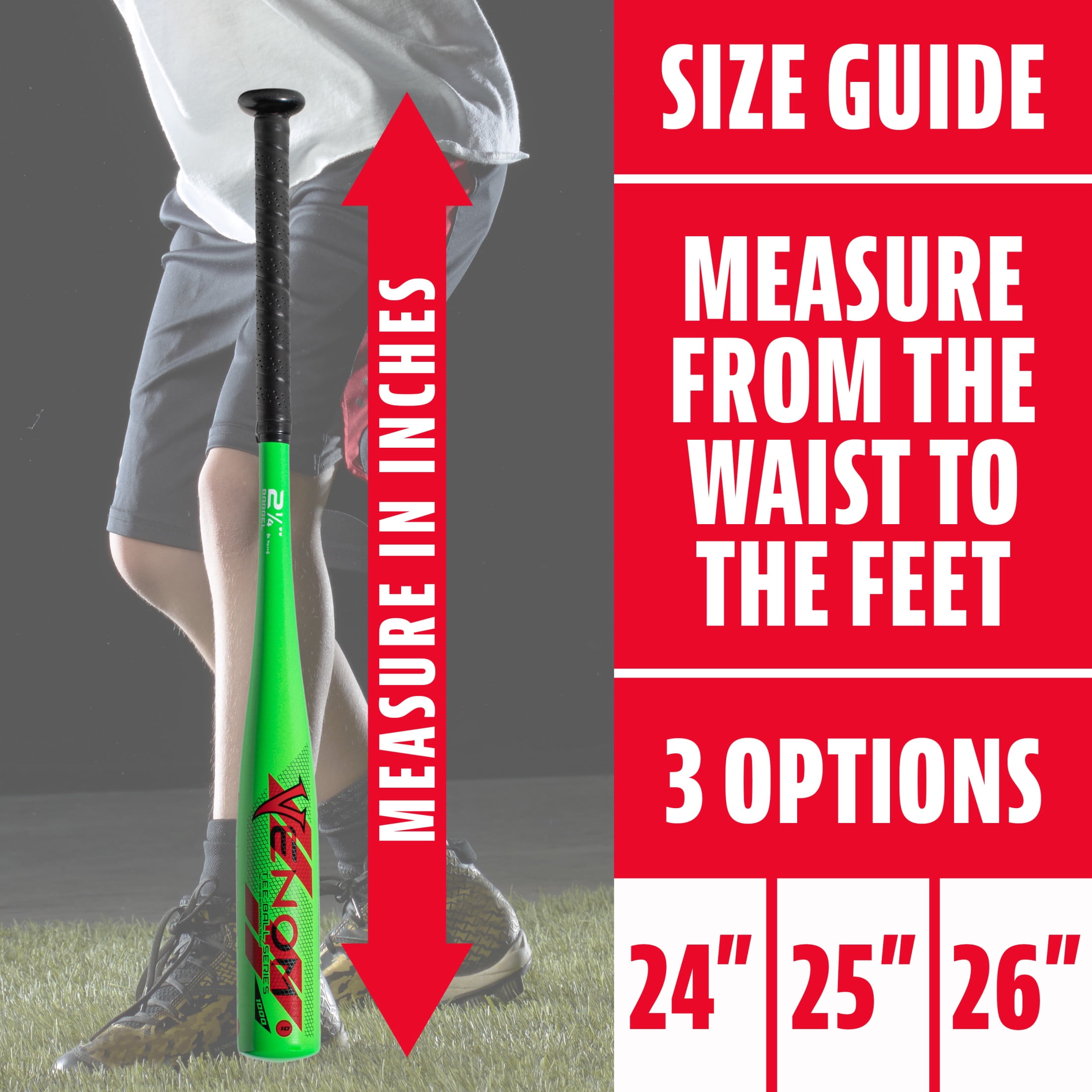 Franklin Sports Venom 1000 Youth Aluminum Teeball Bat, 24 in/14 oz, Drop -10, Green