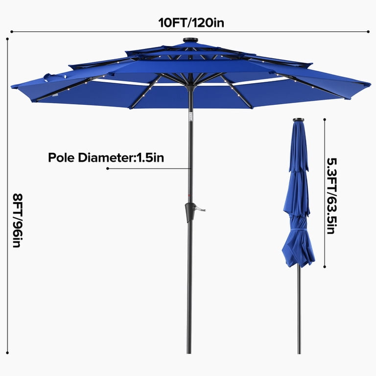 3 patio umbrella pole PHI VILLA 10ft Outdoor Umbrellas, Tier Vented Table Red offering an inviting glow for gatherings or quiet moments outside 3 Tier Outdoor Patio Umbrella