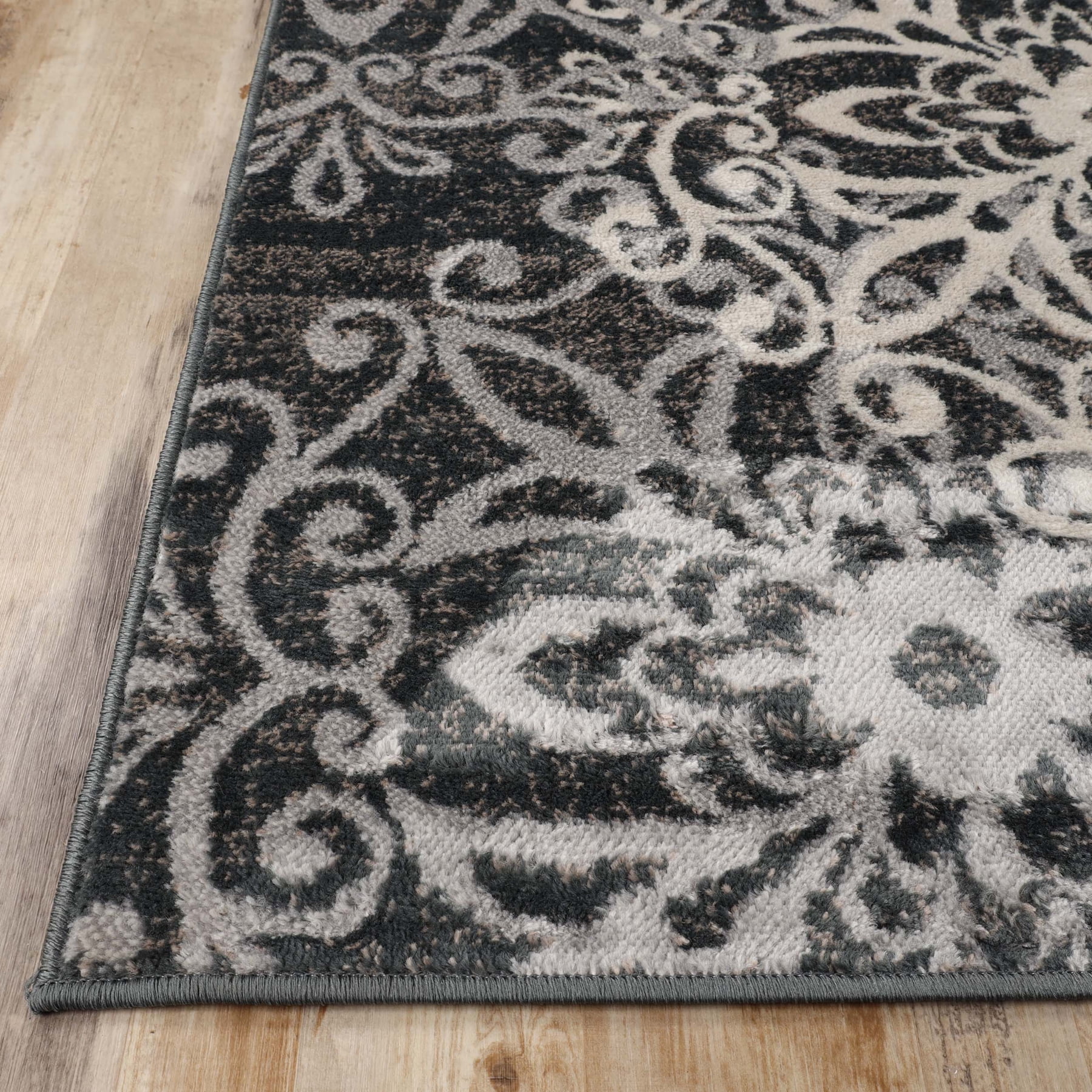 Superior Modern Floral Scroll Pet and Kid-Friendly Indoor Area Rug, 8'x10', Slate