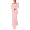 thumbnail image 2 of YueHuiYing Women Off Shoulder Long Sleeve Dress Elegant Stretch Mesh Double Lined Slim Trendy Long Dresses, 2 of 9
