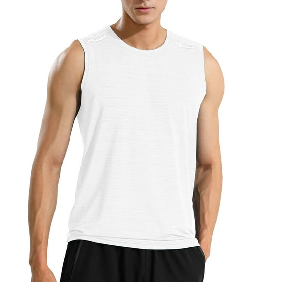 kpoplk Men's Bodybuilding Stringer Tank Top Gym Workout Sleeveless T-Shirt Tees White,L