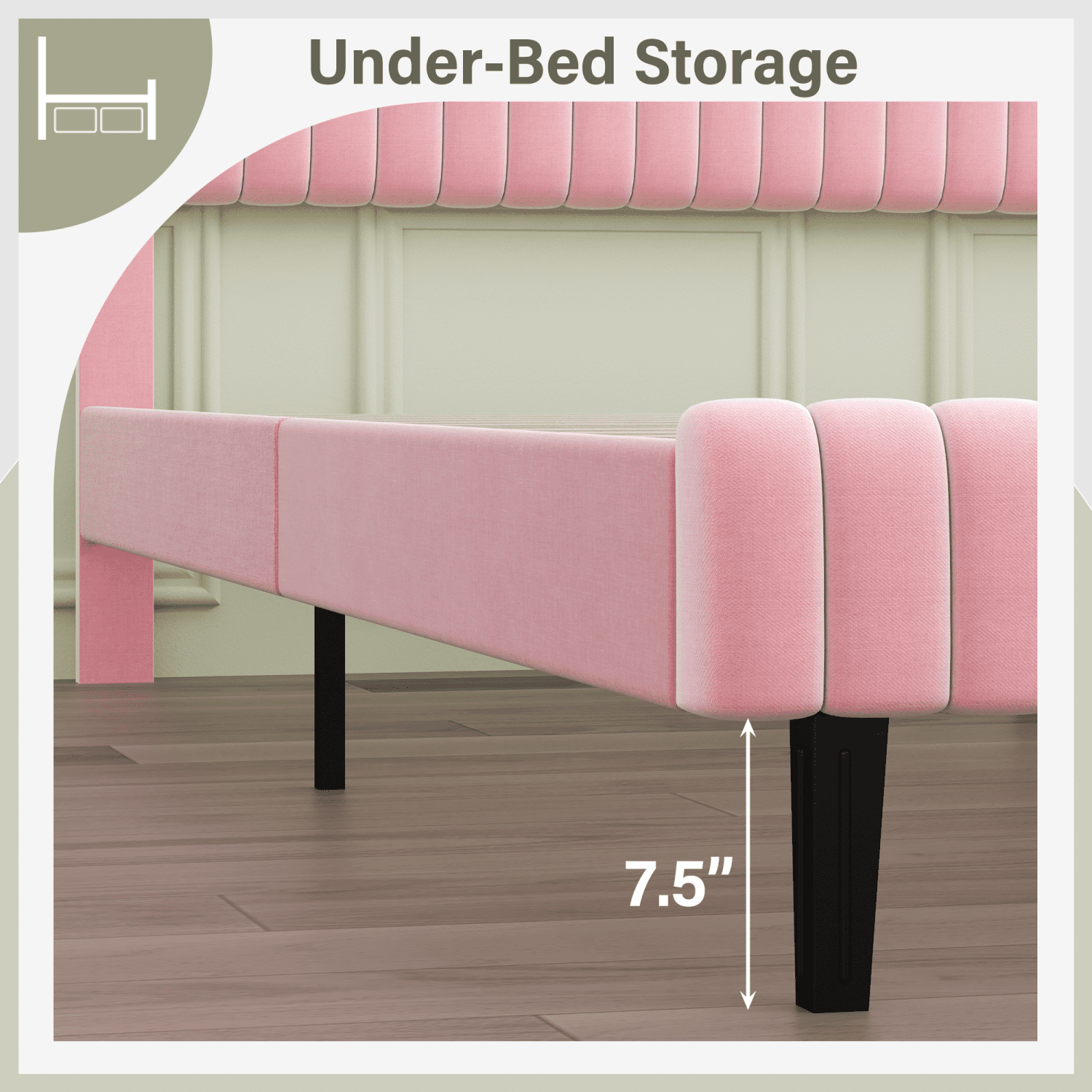 4 EVER WINNER Queen Size Bed Frame, Queen Size Upholstered Platform Bed Frame with Vertical Channel Tufted Headboard, Pink Queen Bed Frame, Pink