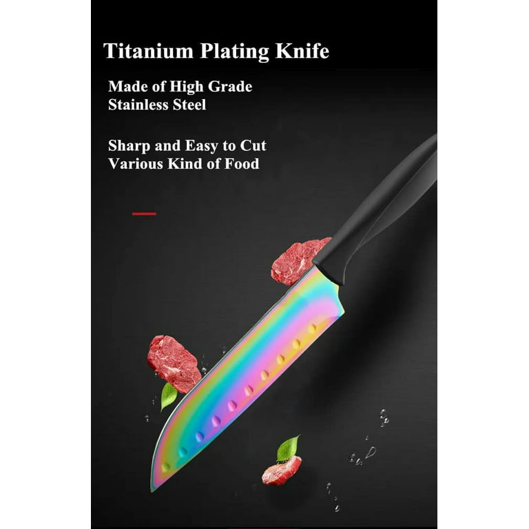  Knife Set, D.Perlla Rainbow Titanium Knife Block Set