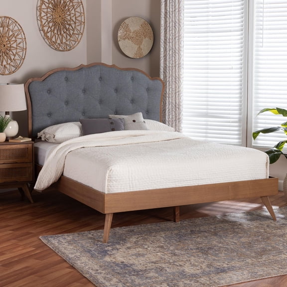 Baxton Studio Aithan Mid-Century Platform Bed, Queen, Grey