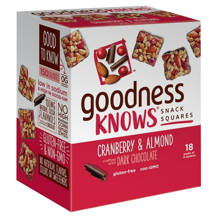 goodnessKNOWS Cranberry, Almond & Dark Chocolate Gluten Free Snack Square Bars, 18 Count (Best Chocolate Box For Gift)