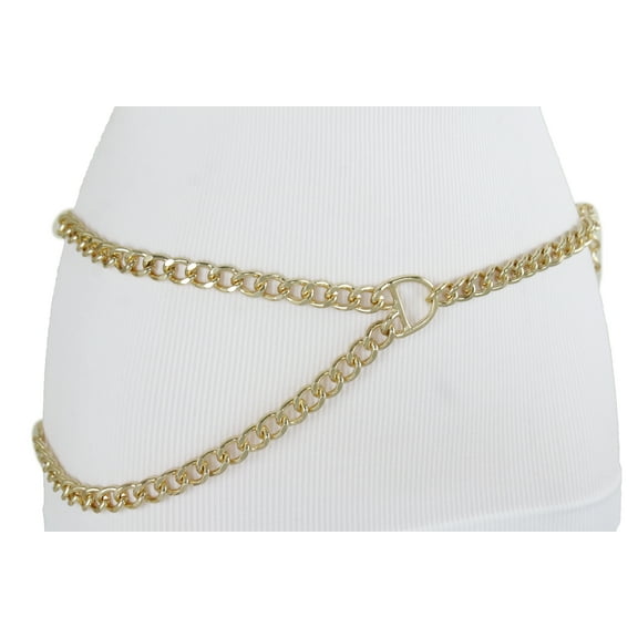 Women Gold Metal Chain Side Wave Fashion Belt Plus Size XL XXL