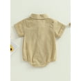 thumbnail image 4 of Hirigin Newborn Baby Boy Clothes Cotton Linen Button Up Bodysuit Shirt Oversized Lapel Short Sleeve Bubble Romper Outfit, 4 of 8