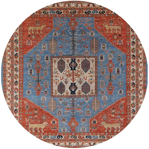 Ahgly Company Machine Washable Indoor Round Industrial Modern Fire Brick Red Area Rugs, 8' Round
