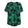 thumbnail image 4 of JINMGG Womens Tops Clearance under $5,Fashion Woman Causal V-Neck Floral Printing Blouse Short Sleeve T-Shirt Summer Button Tops Green XL, 4 of 7