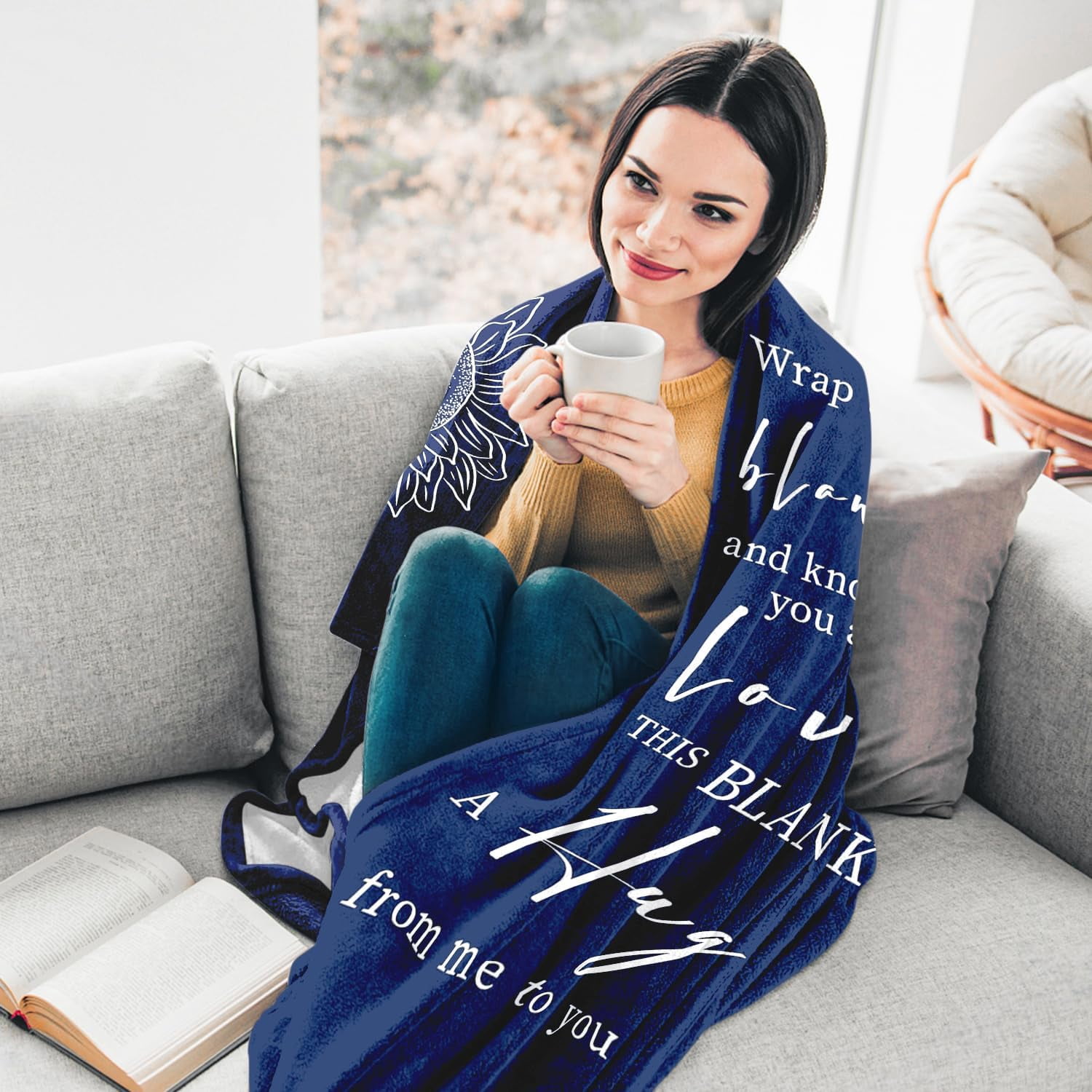 Get Well Gifts for Women After Surgery - Hug Blanket - Thinking of You Gift for Mom Friend Sister - Feel Better Inspirational Gifts for Women - Get Well Soon Gift - Purple Sunflower Blanket