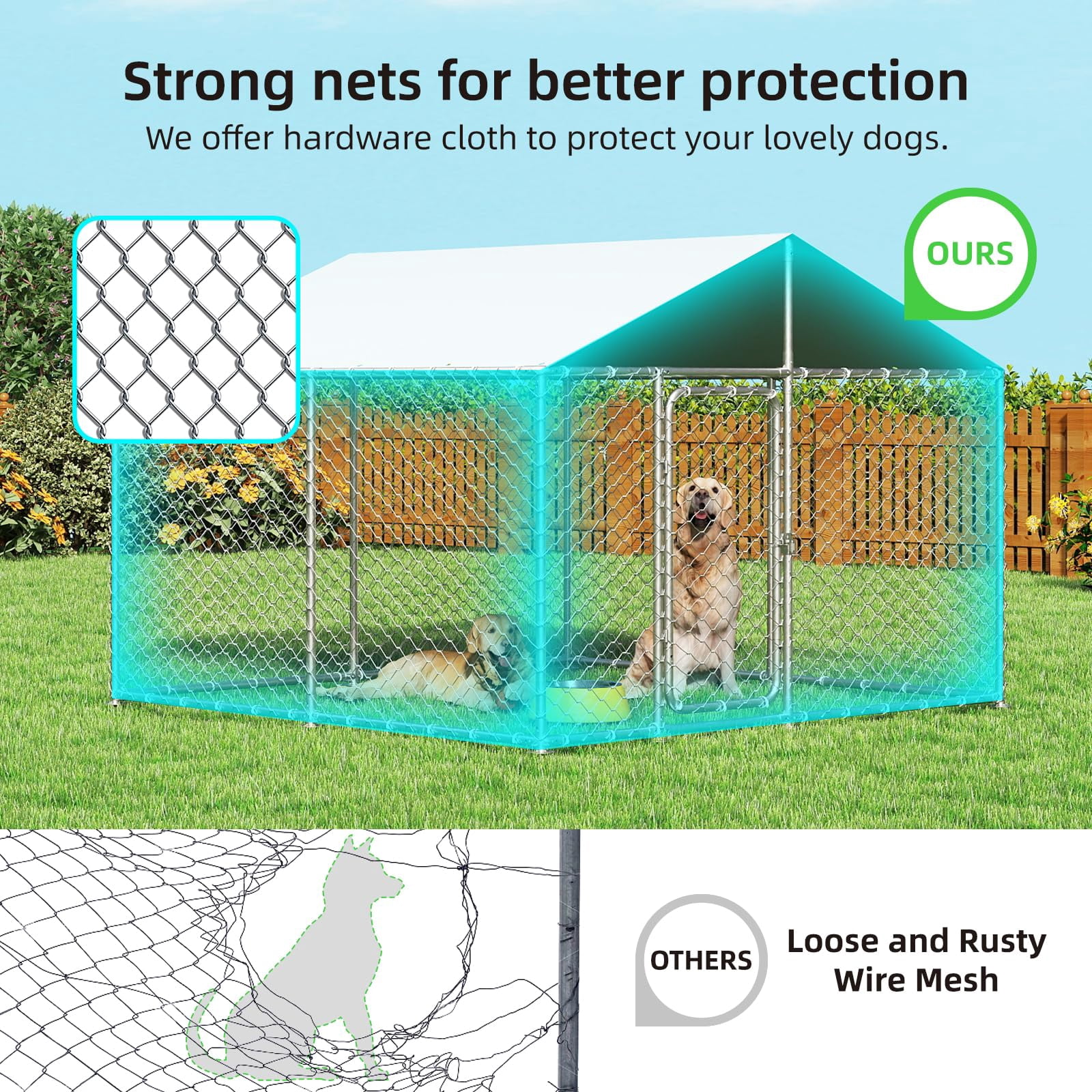 Heavy Duty Outdoor Dog Kennel 7.8x7.8FT Large Metal Enclosure with Waterproof Cover, Secure Lock for Pets, Durable Galvanized Frame, Silvery