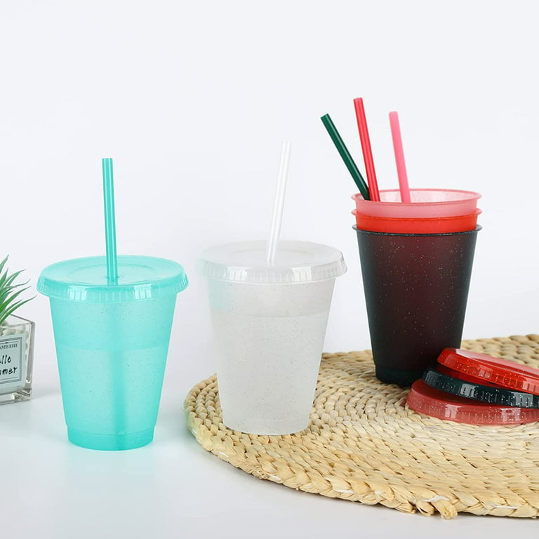 Reusable Plastic Cups with Lids Straws: 5 Pcs 16oz Colorful Bulk