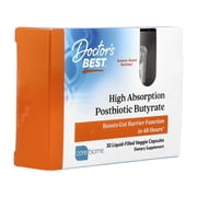 Doctors Best High Absorption Postbiotic Butyrate, 30 Liquid-Filled Veggie Capsules (300 mg per Capsule)