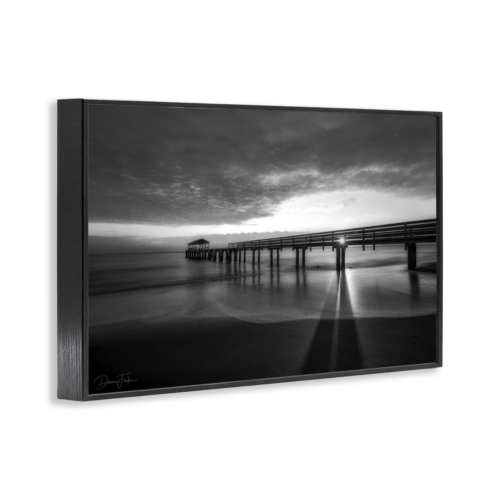 Stupell Industries Sun Shining Through Dock Landscape Photography Black Framed Art Print Wall Art, 18 x 12