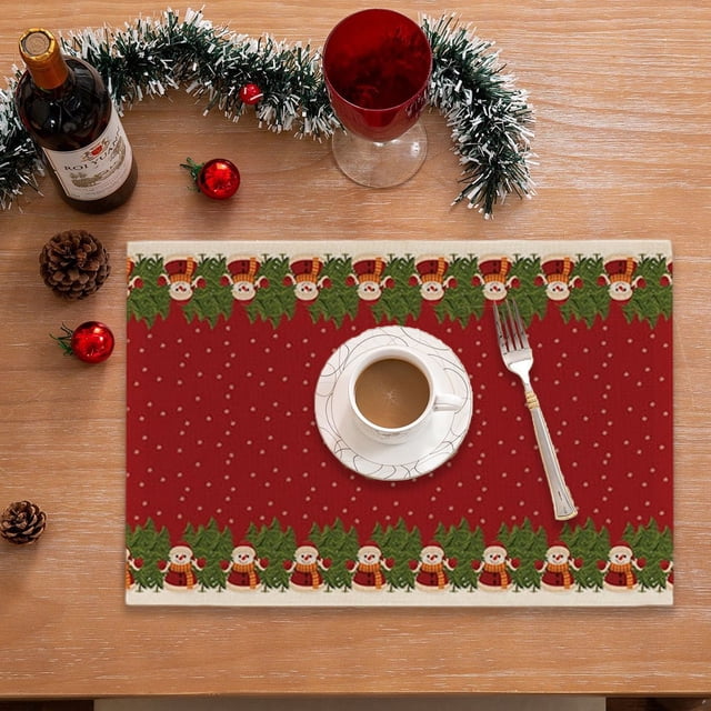 1 pack Napperons de Noël, Napperons Festifs de Fête avec Design de Branche de Pin Flocon de Neige, Napperons en Polyester Imperméable pour Décorations de Cuisine Dîner, Napperons Lavables Réutilisables