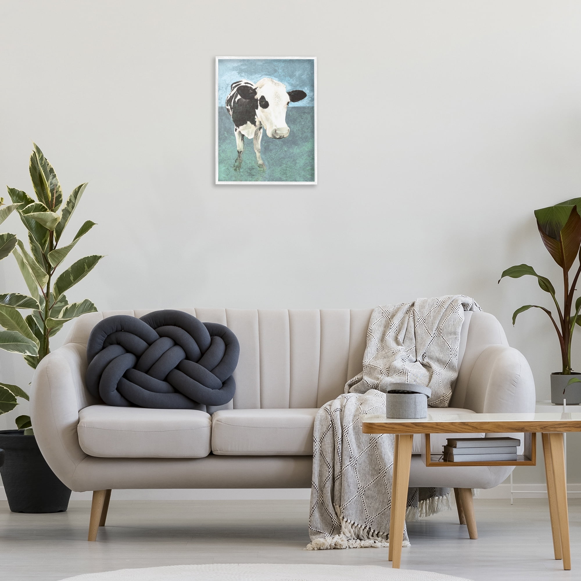 Stupell Industries Simple Farmhouse Cow Animals & Insects Painting White Framed Art Print Wall Art, 16 x 20