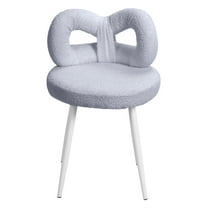 Happydeer Vanity Chair Dressing Chair, Bow-knot Backrest, Armless, No Wheels Upholstered Chair, Vanity Stool Dressing Stool Makeup Chair with non-slip Feet Pads, Light Grey